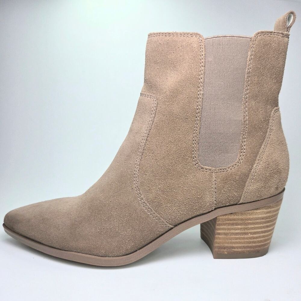 Franco Sarto Sager Taupe Suede Western Zip Block Heel Ankle Bootie Sz 7